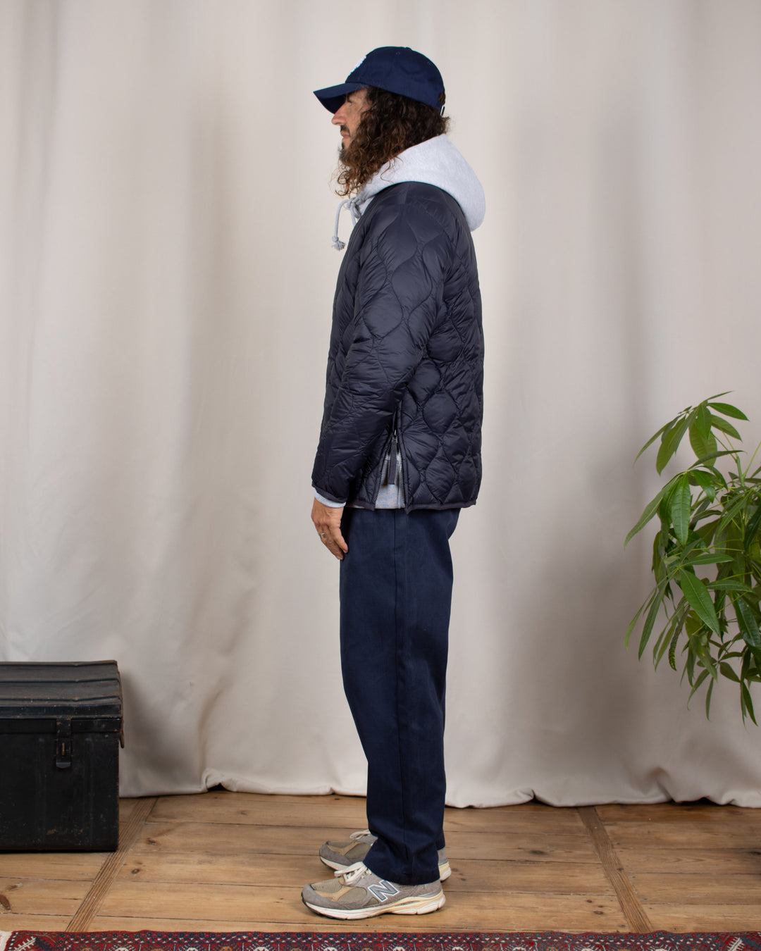 Military V Neck W-Zip Down Jacket Dark Navy