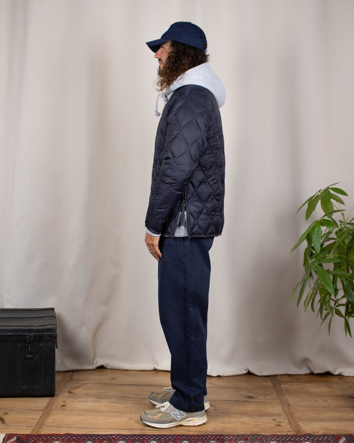 Military V Neck W-Zip Down Jacket Dark Navy