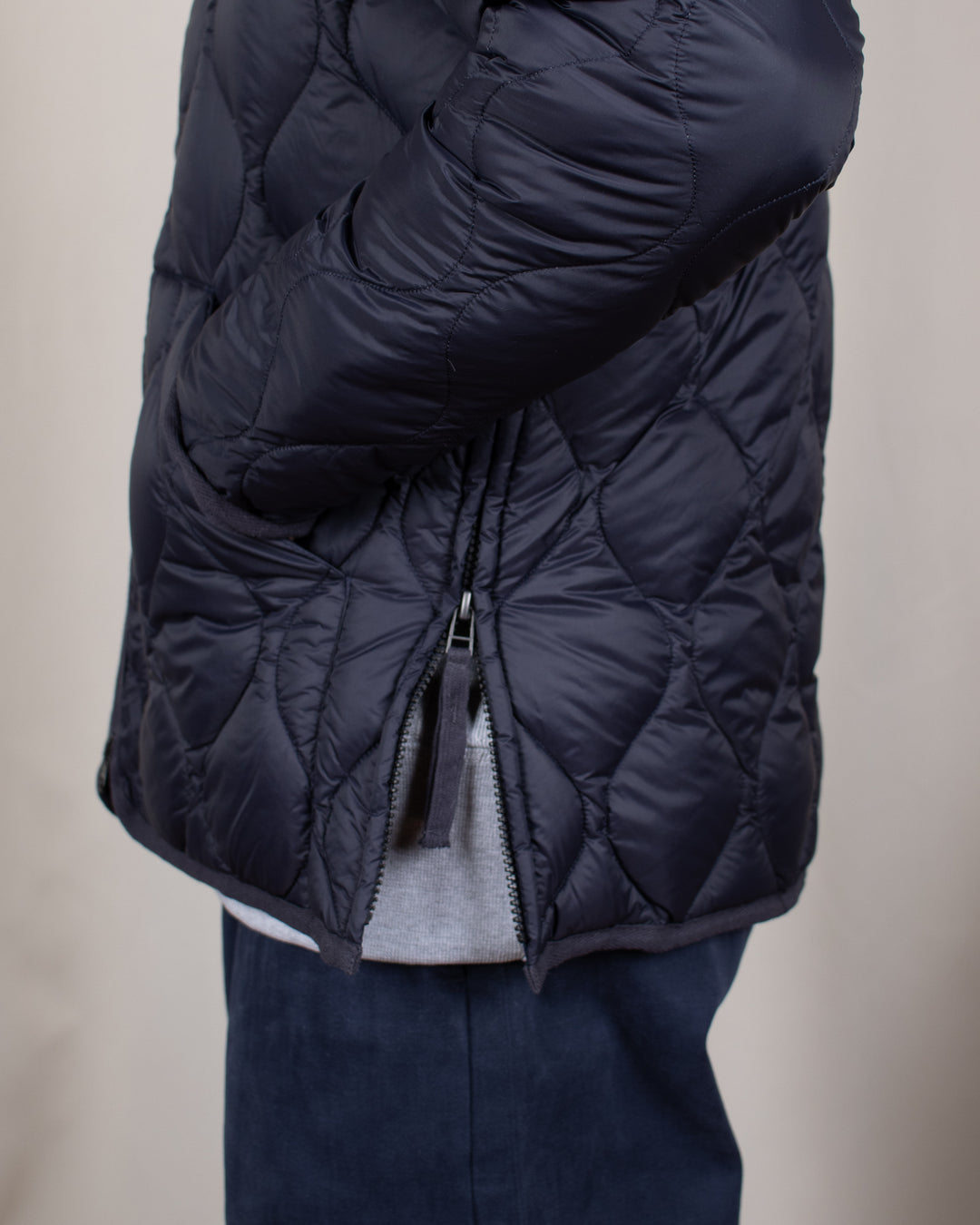 Military V Neck W-Zip Down Jacket Dark Navy