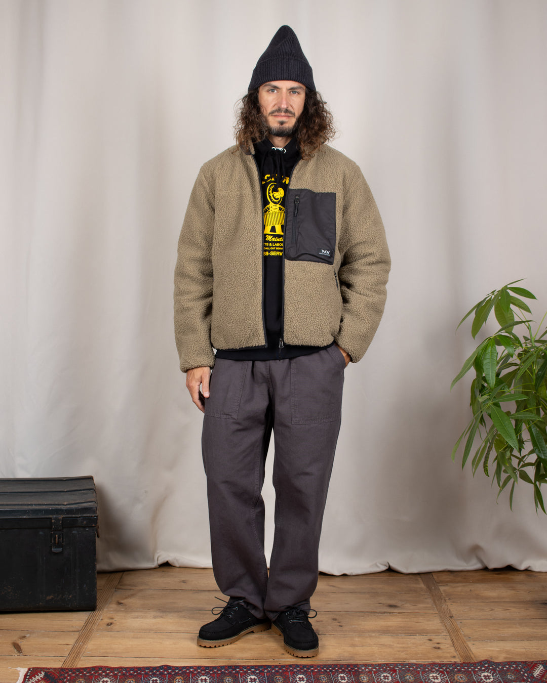 Mountain W-Zip Boa Hi Neck Jacket D.Beige/Black