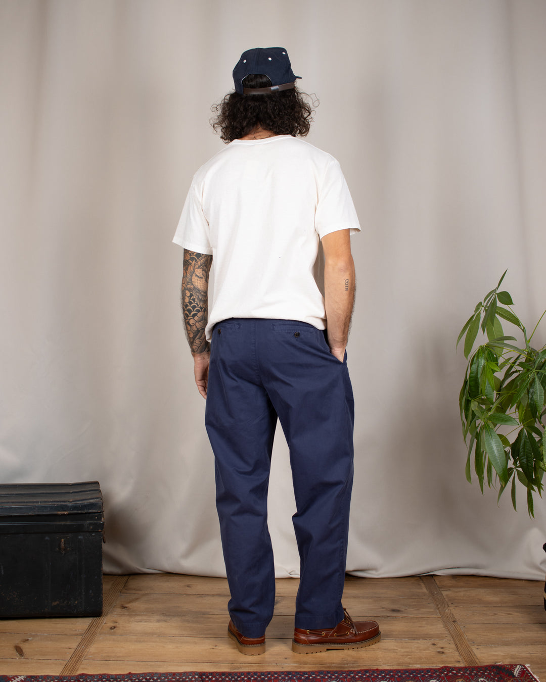 Double Pleats Twill Pants Navy