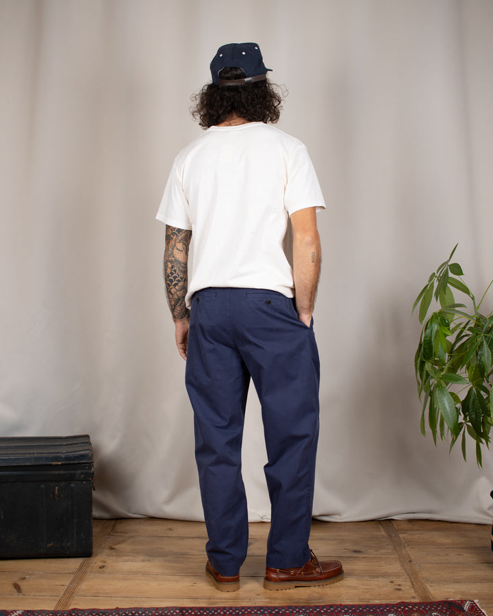 Double Pleats Twill Pants Navy