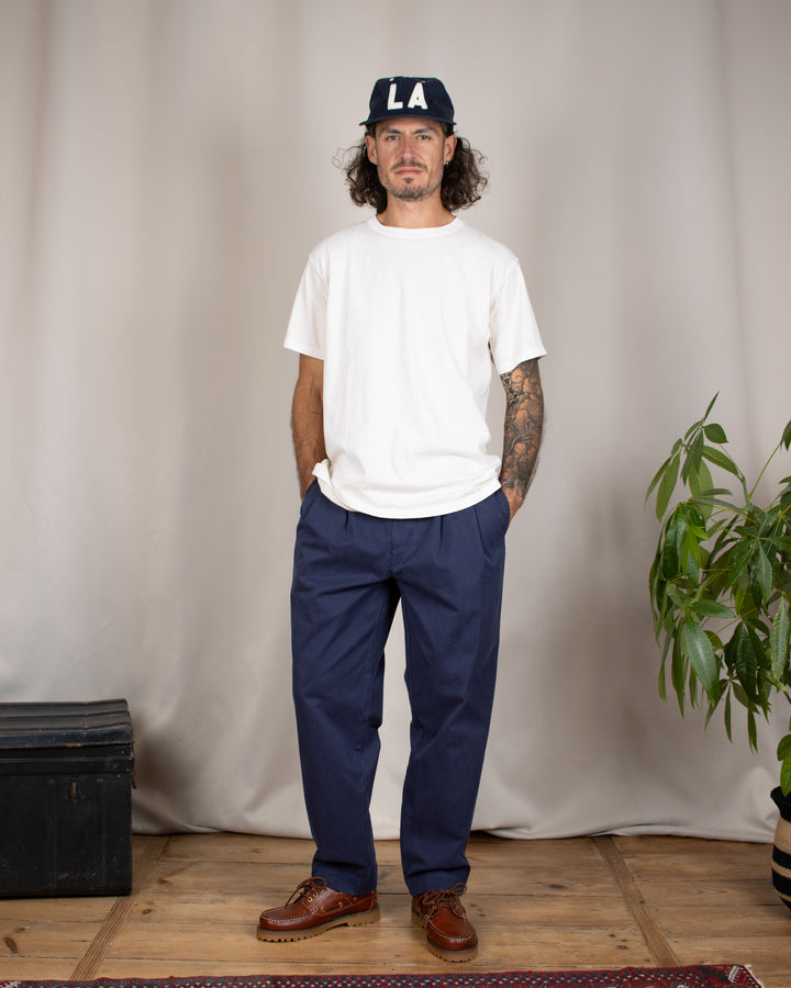 Double Pleats Twill Pants Navy