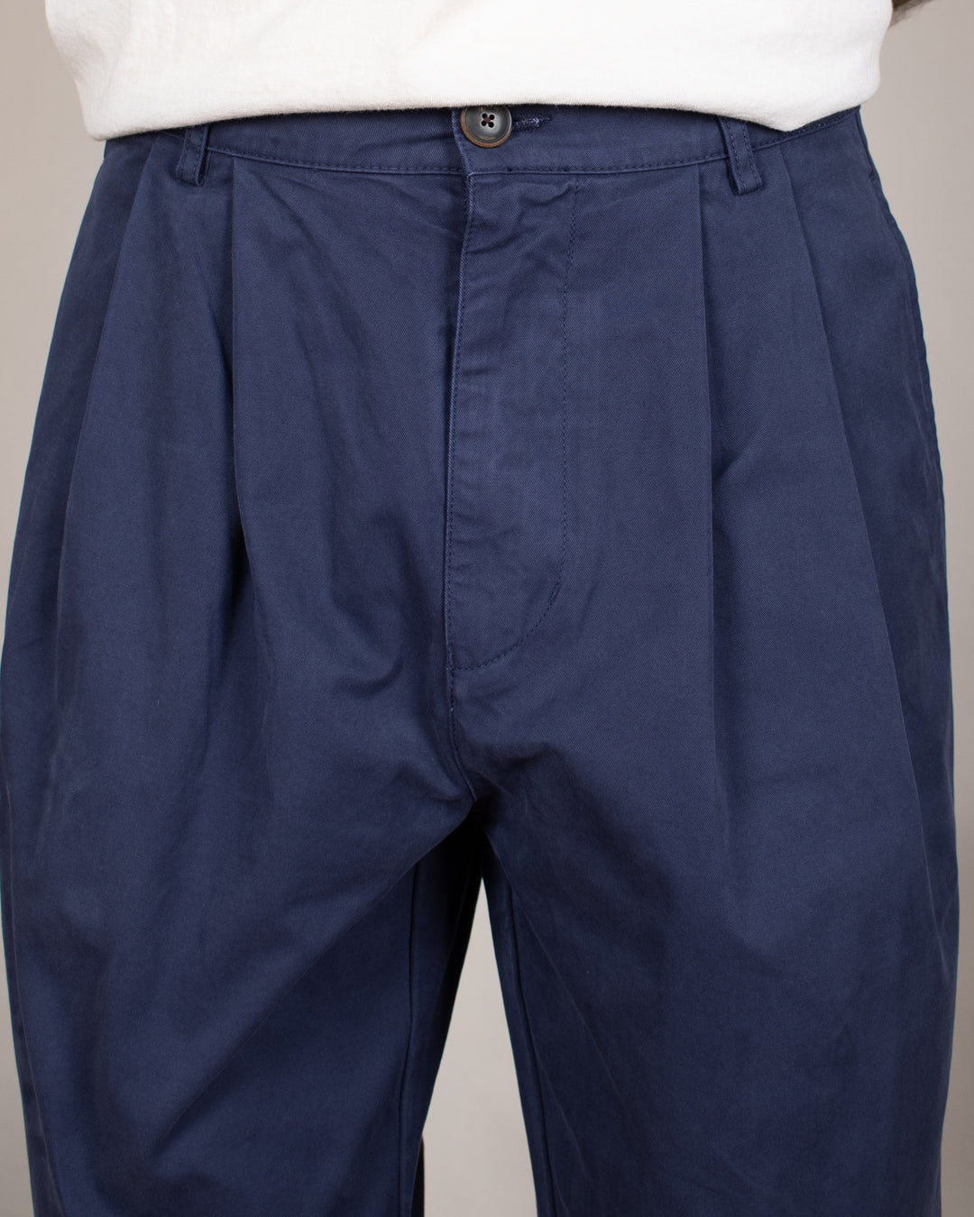 Double Pleats Twill Pants Navy