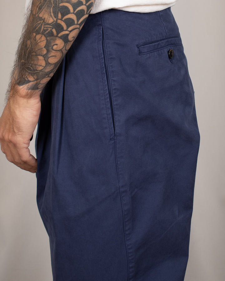 Double Pleats Twill Pants Navy