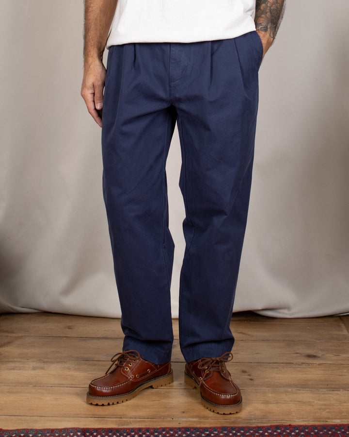 Double Pleats Twill Pants Navy