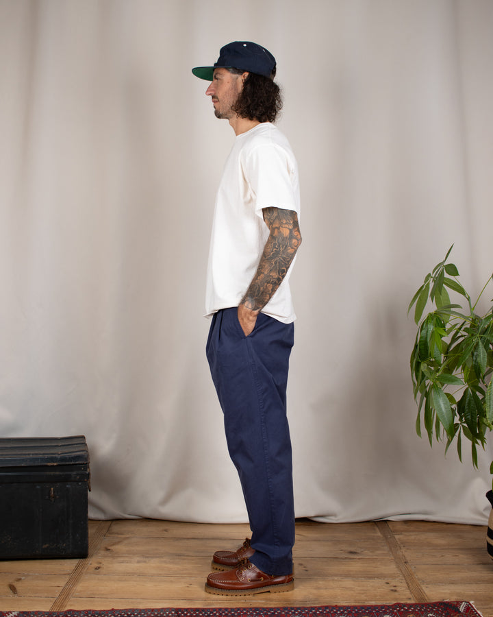 Double Pleats Twill Pants Navy