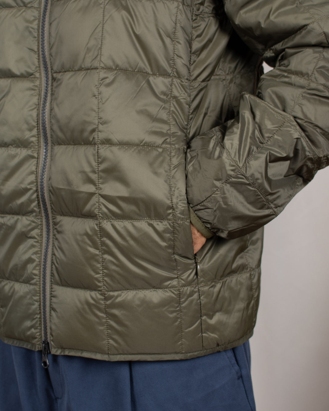 Hi Neck W-Zip Down Jacket Dark Olive