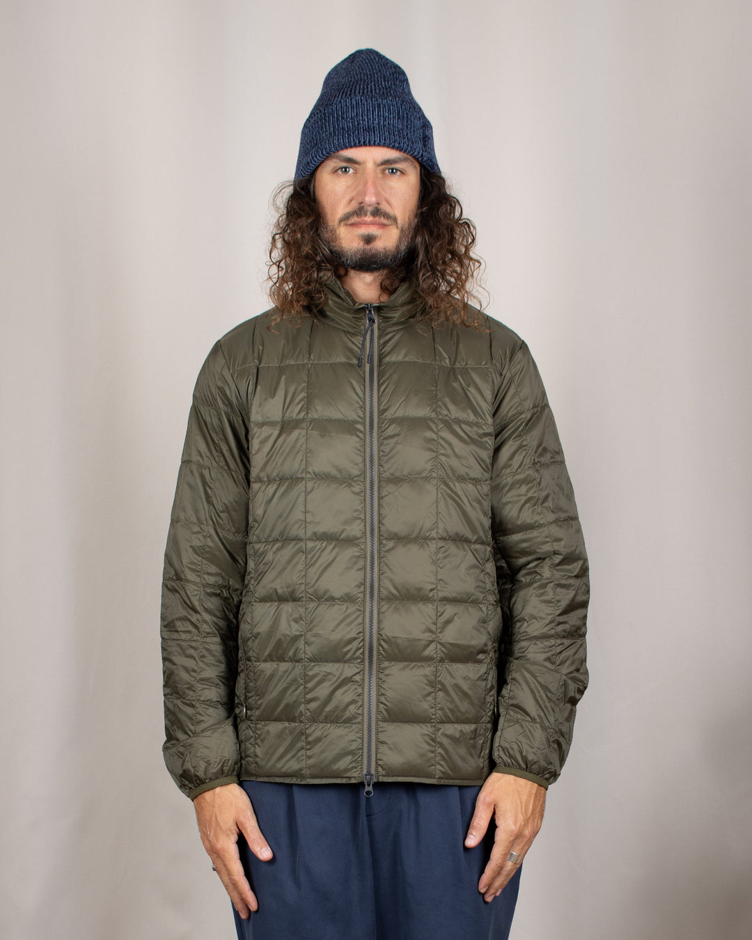 Hi Neck W-Zip Down Jacket Dark Olive