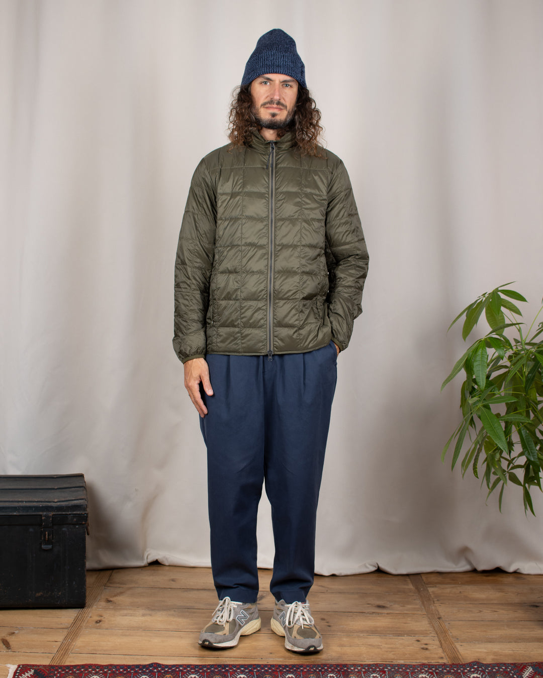 Hi Neck W-Zip Down Jacket Dark Olive