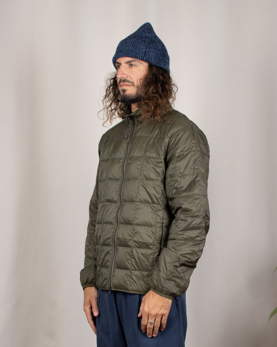 Hi Neck W-Zip Down Jacket Dark Olive