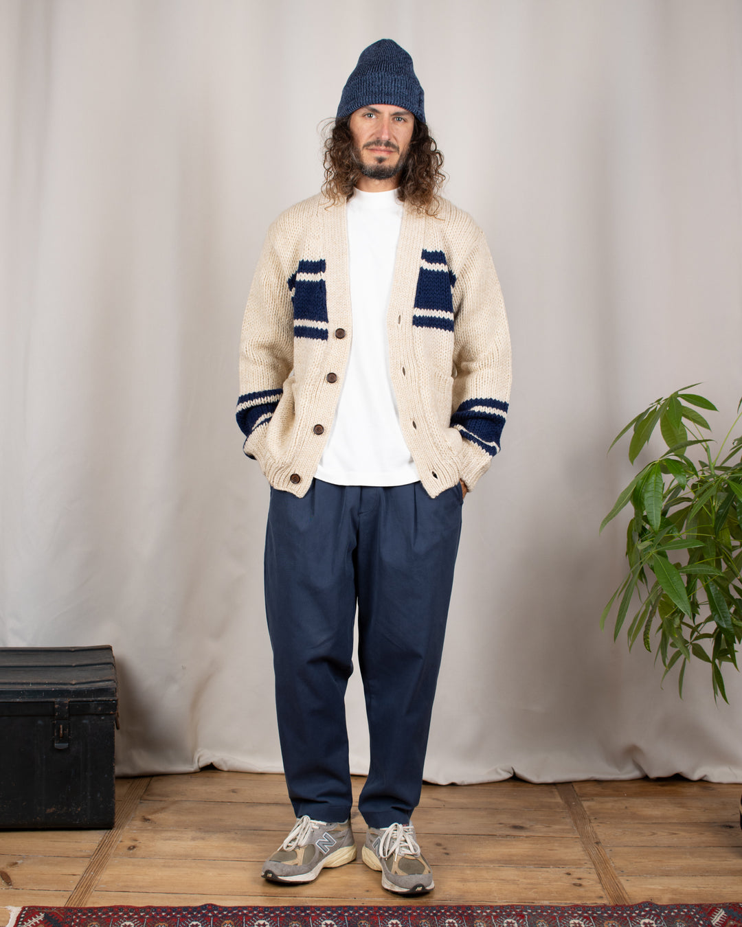 Langdale Cardigan Chunky Knit Stripe Sand