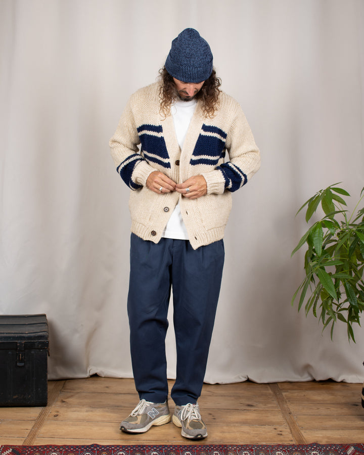 Langdale Cardigan Chunky Knit Stripe Sand