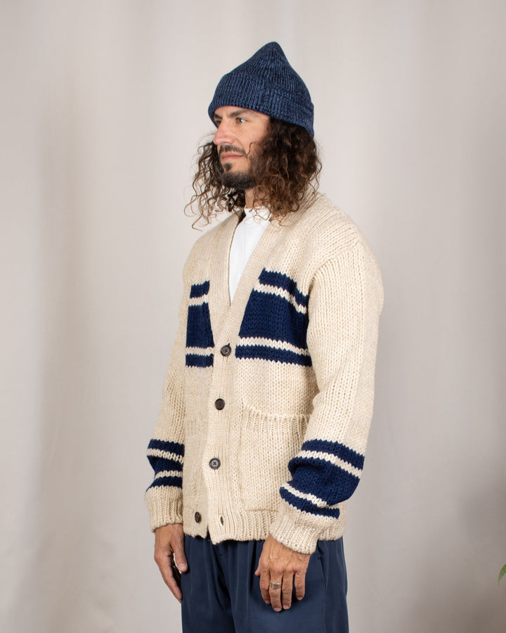 Langdale Cardigan Chunky Knit Stripe Sand