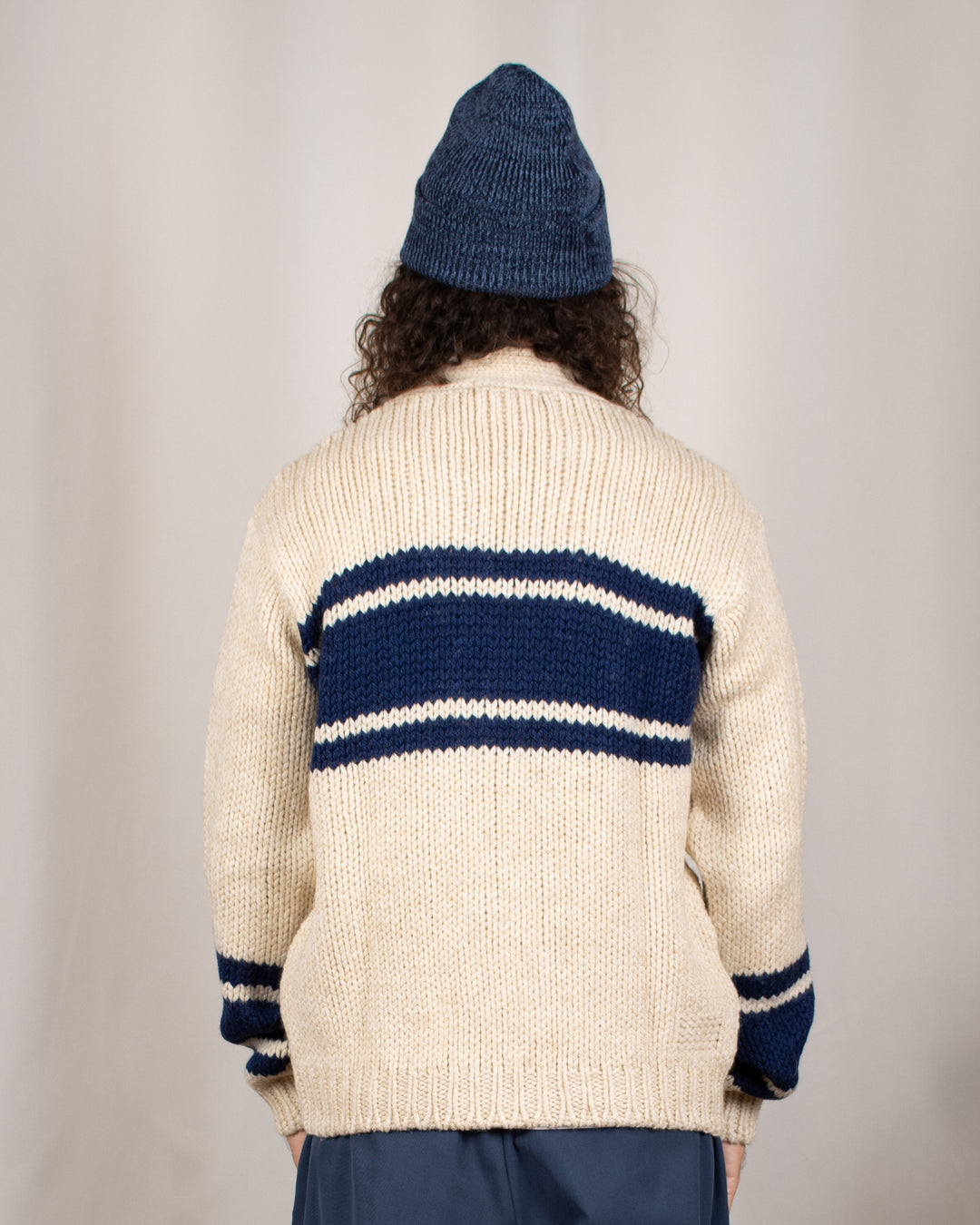 Langdale Cardigan Chunky Knit Stripe Sand