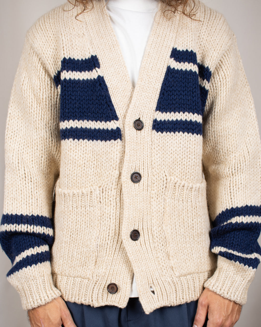 Langdale Cardigan Chunky Knit Stripe Sand