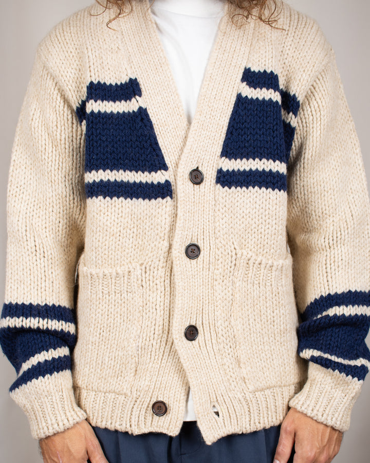 Langdale Cardigan Chunky Knit Stripe Sand