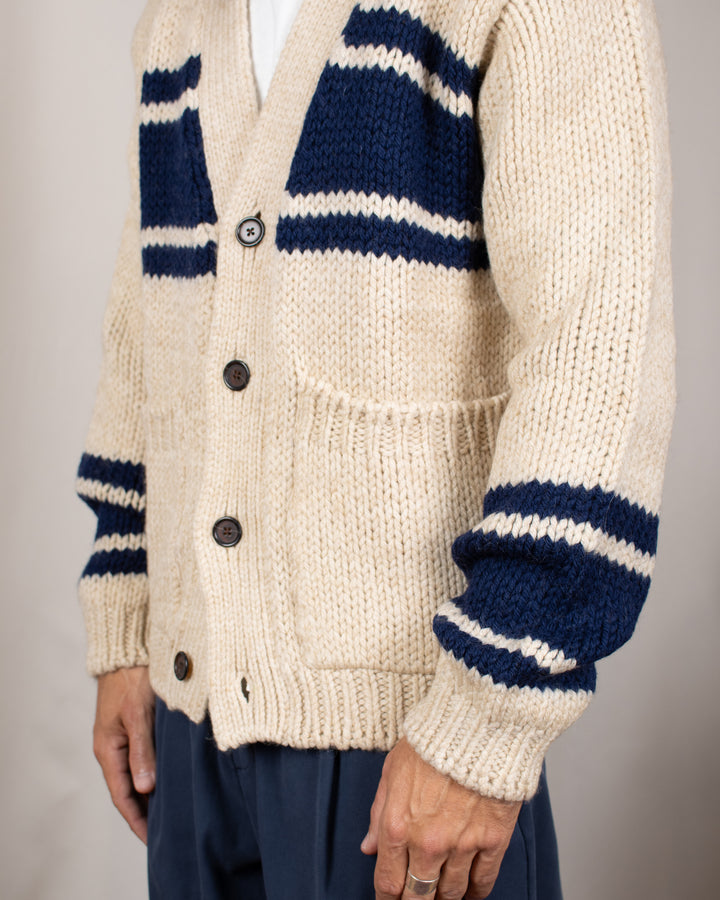 Langdale Cardigan Chunky Knit Stripe Sand