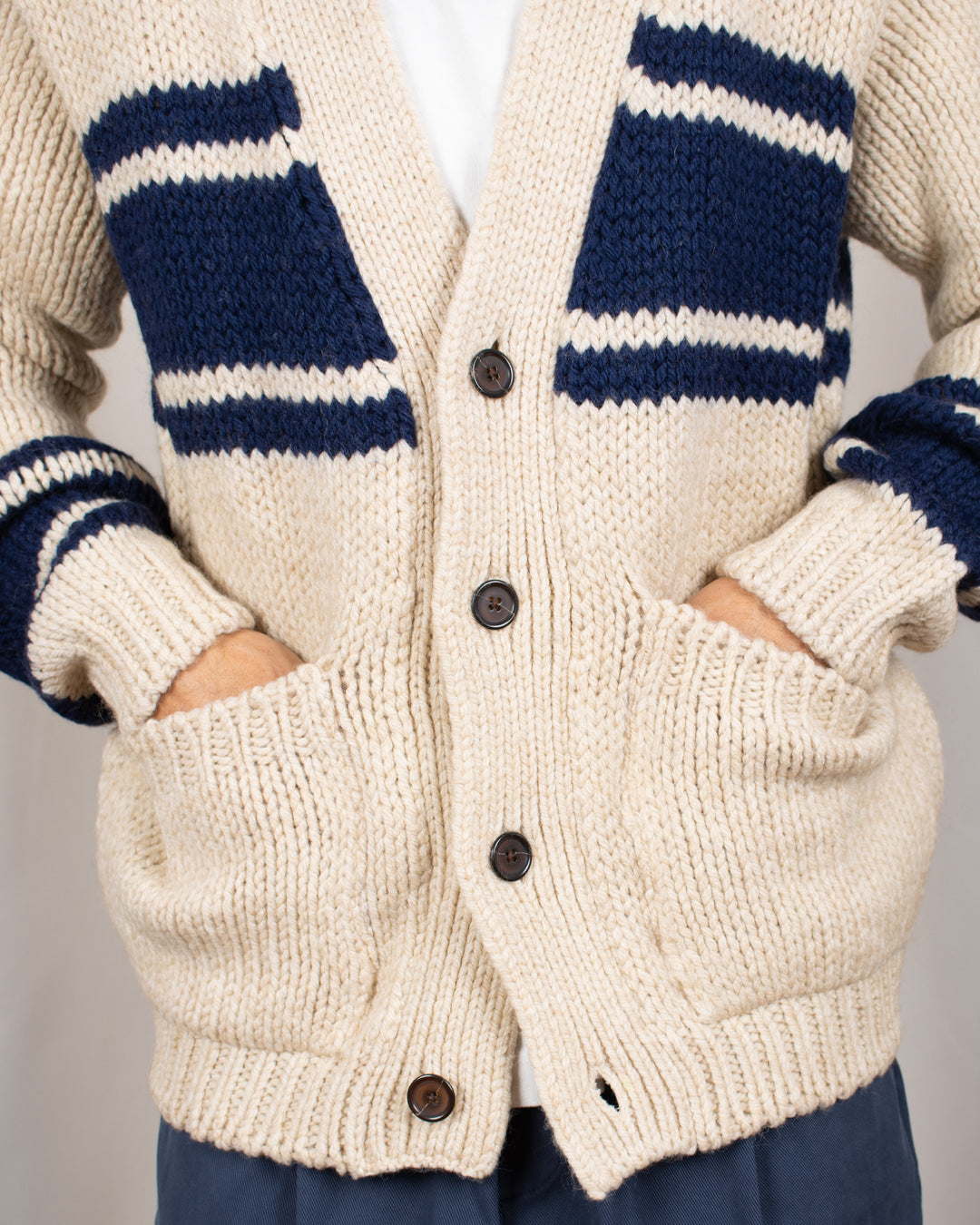 Langdale Cardigan Chunky Knit Stripe Sand