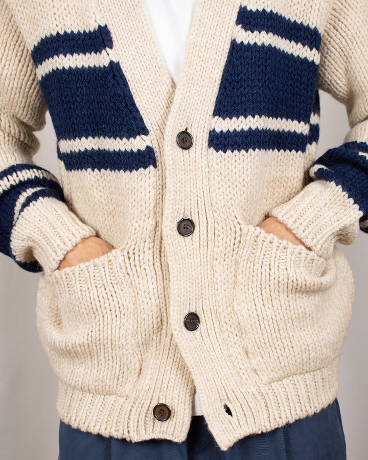 Langdale Cardigan Chunky Knit Stripe Sand