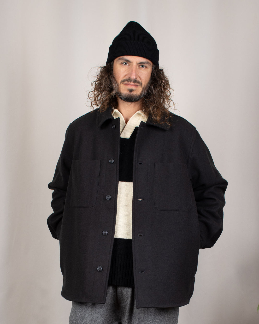 Woody Wool Overshirt Dark Grey