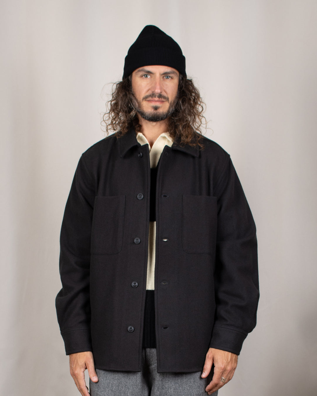 Woody Wool Overshirt Dark Grey