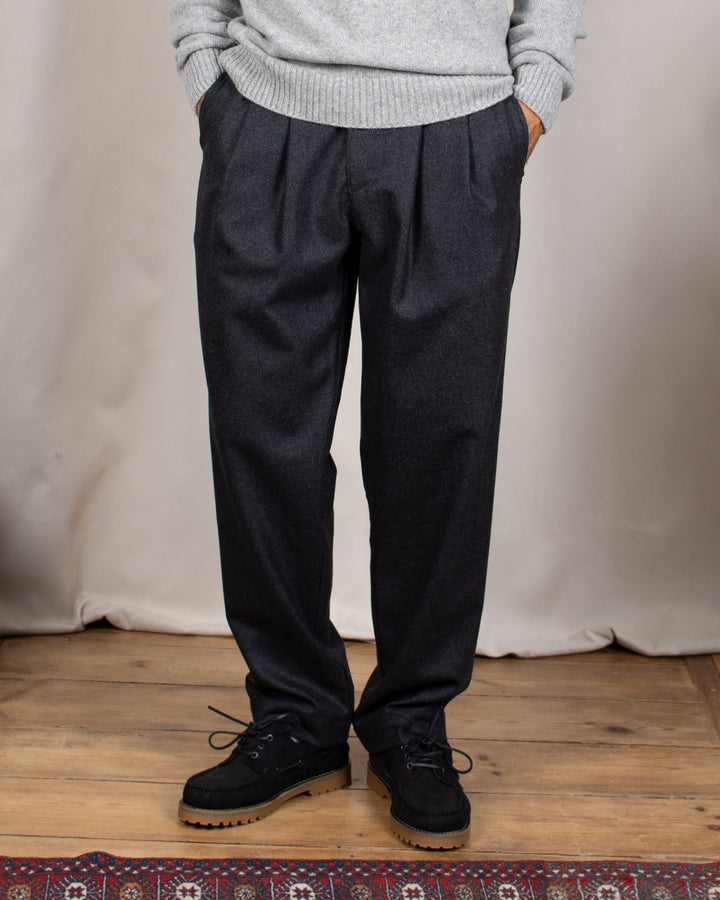 Double Pleats Flannel Pants Dark Grey Mel