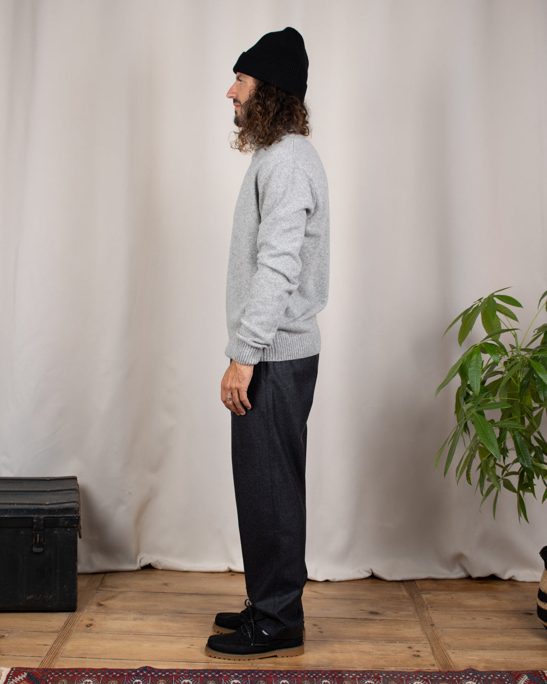 Double Pleats Flannel Pants Dark Grey Mel