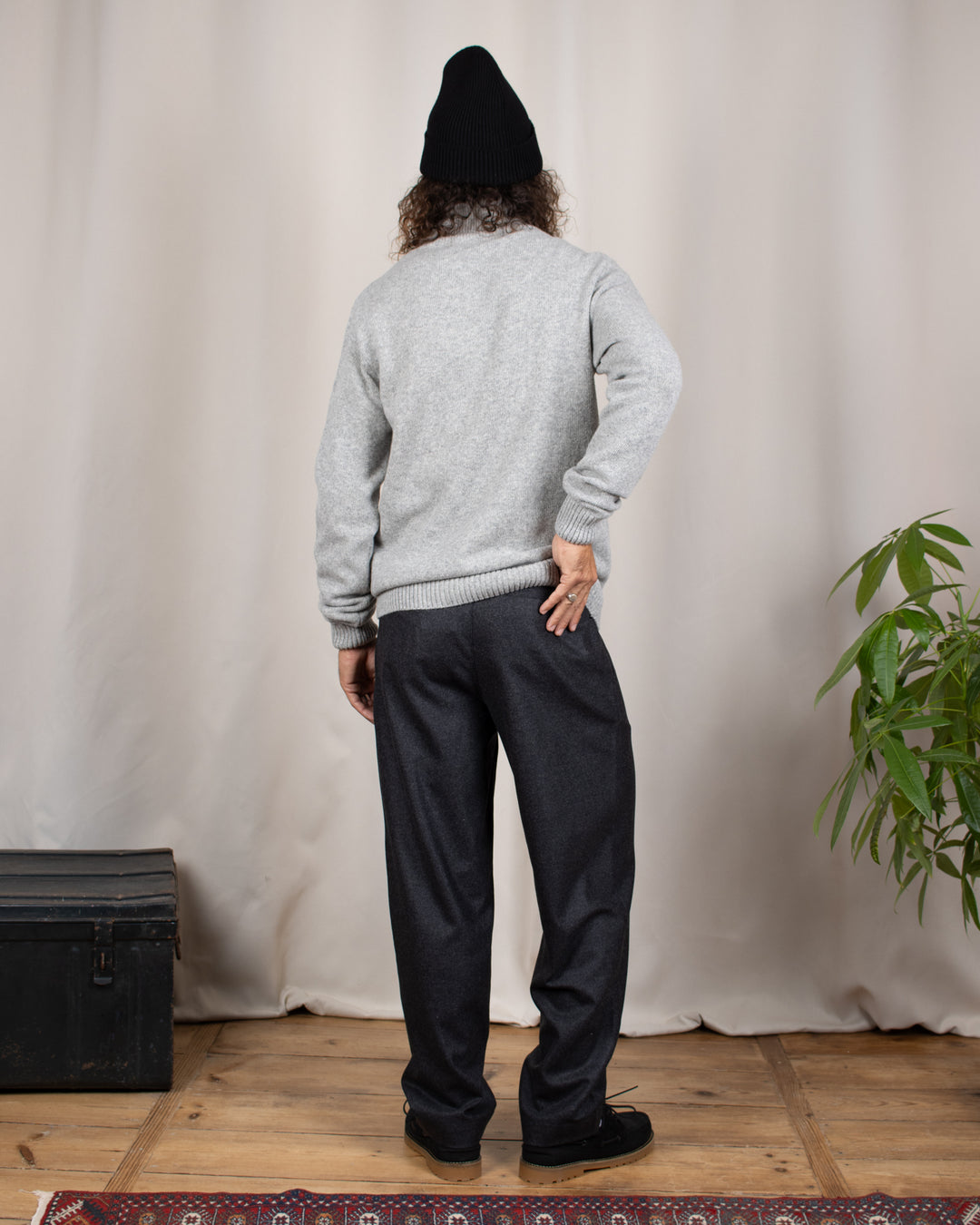 Double Pleats Flannel Pants Dark Grey Mel