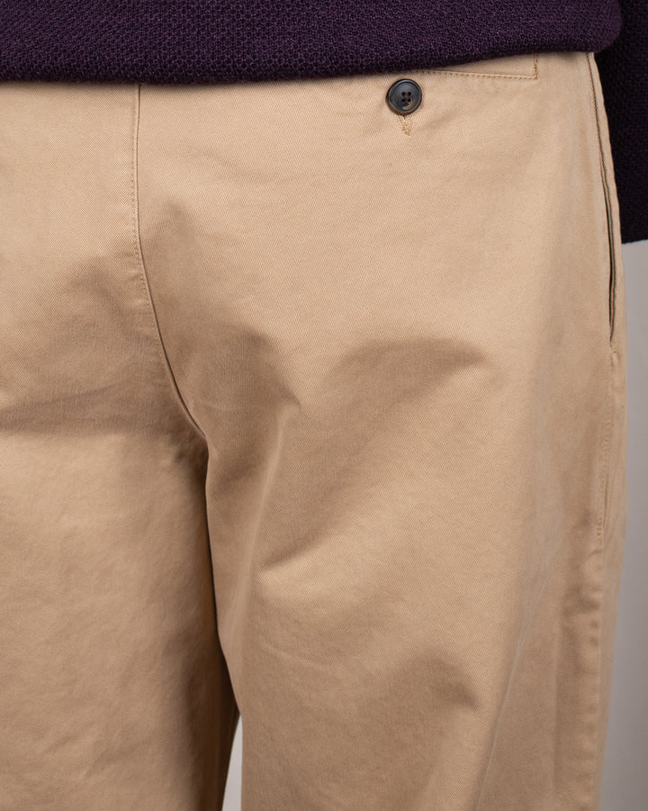 Double Pleats Twill Pants Beige