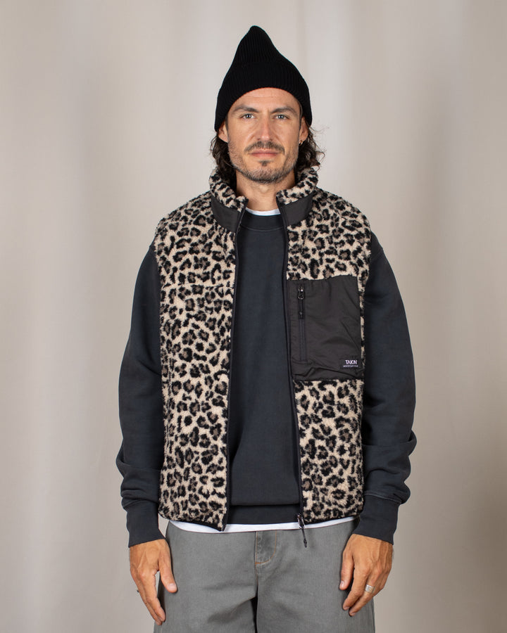 Mountain Boa Fleece High-Neck Vest Leopard