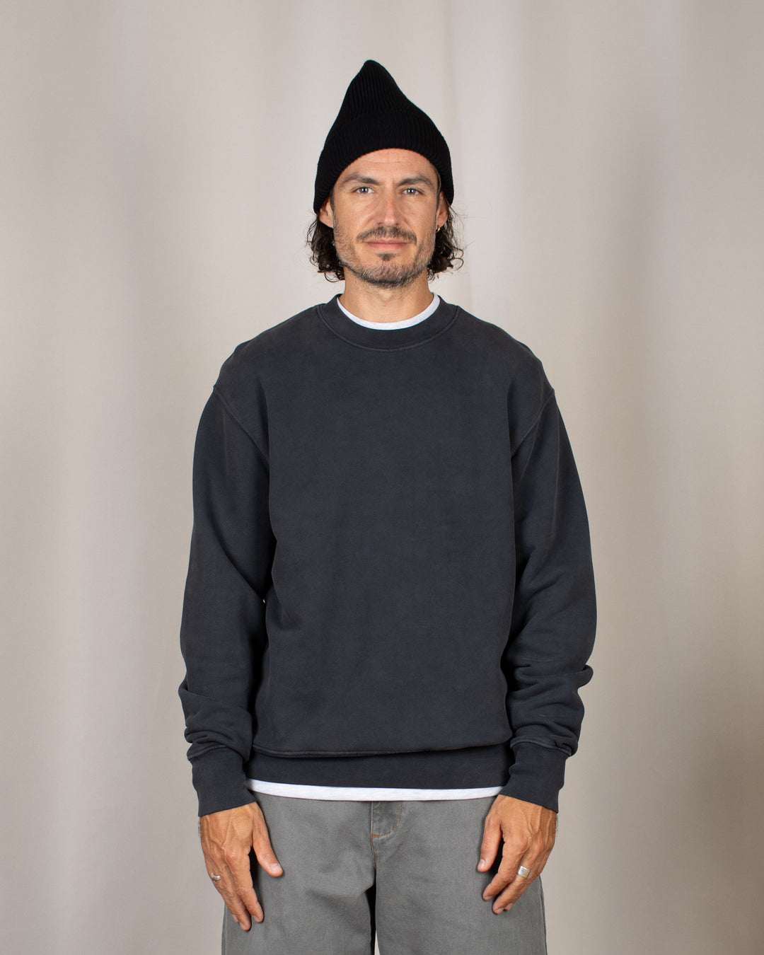 Relaxed Loopback Crewneck Black Washed