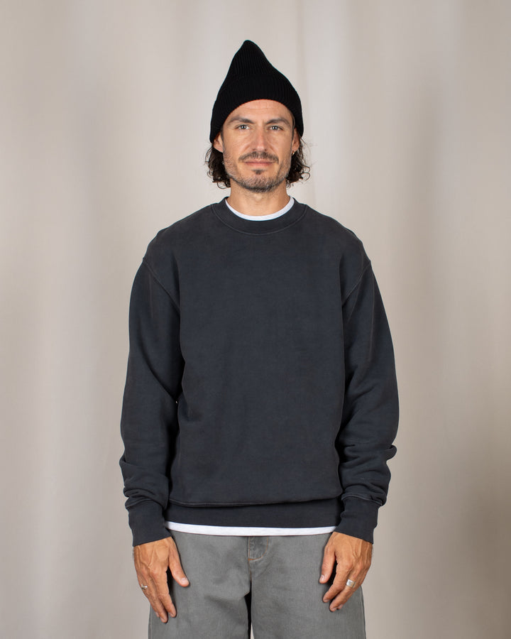 Relaxed Loopback Crewneck Black Washed