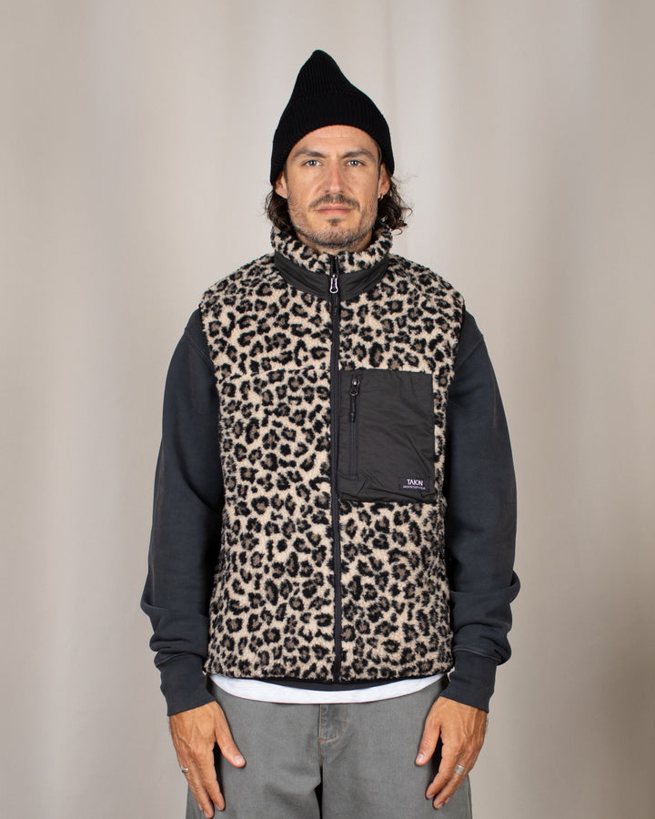 Mountain Boa Fleece High-Neck Vest Leopard