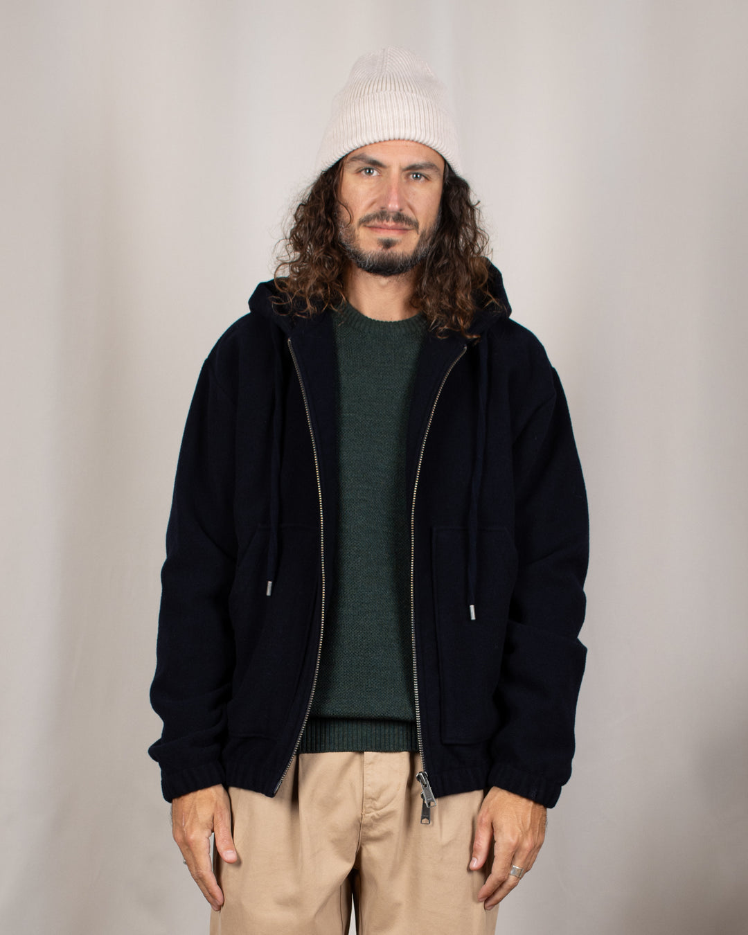Bloom Wool Hooded Jacket Navy