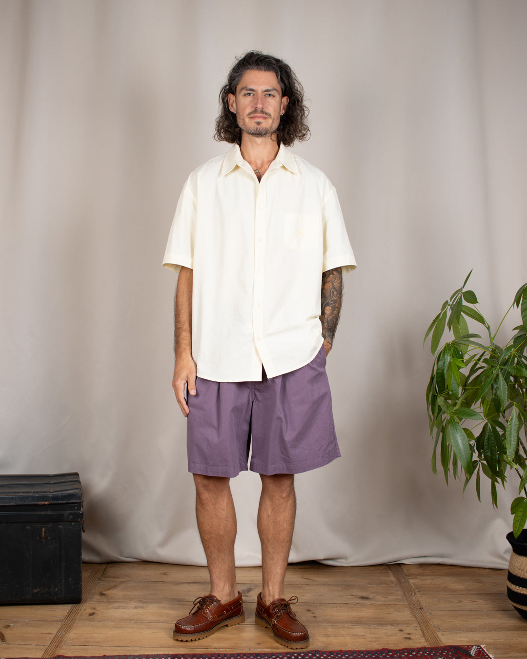 Relaxed Seersucker Half Shirt Vanilla