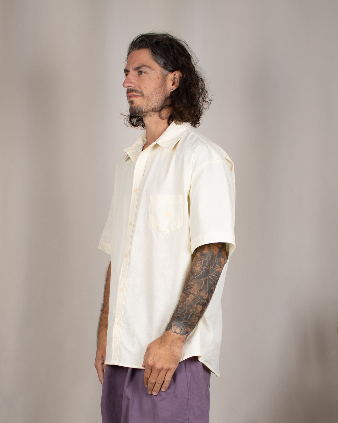 Relaxed Seersucker Half Shirt Vanilla