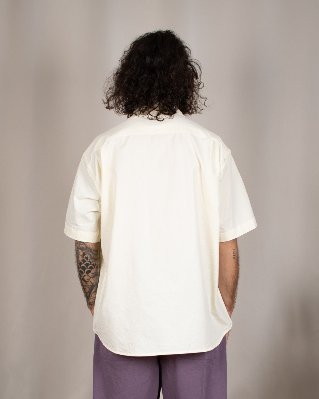 Relaxed Seersucker Half Shirt Vanilla