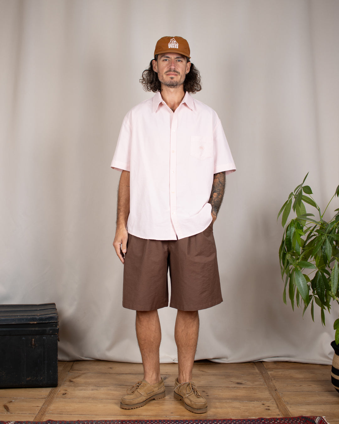 Relaxed Seersucker Half Shirt Light Pink
