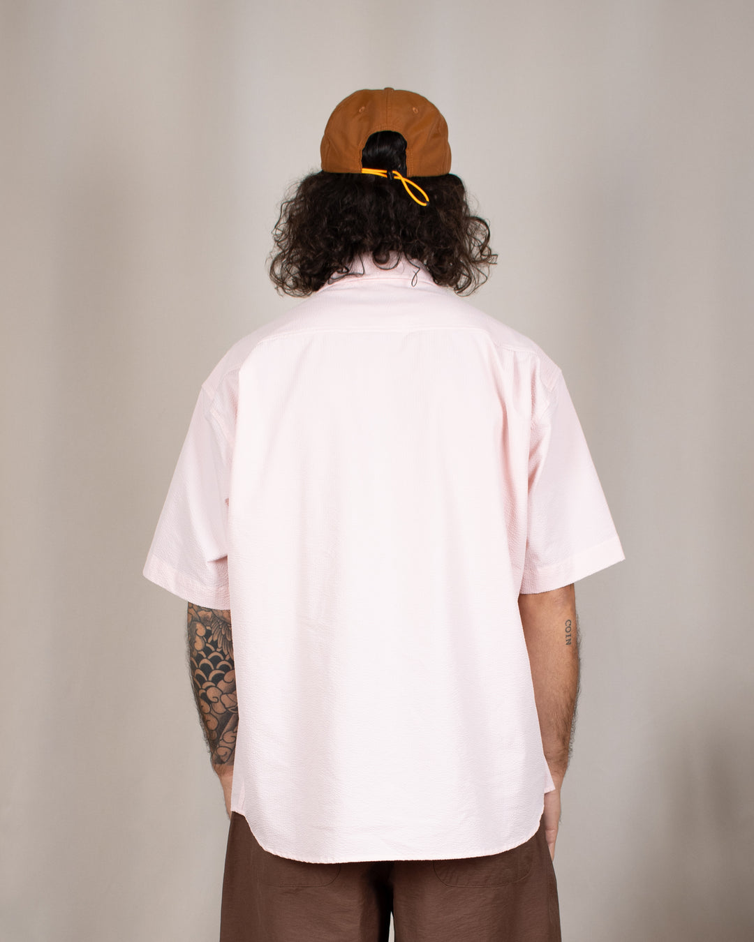 Relaxed Seersucker Half Shirt Light Pink