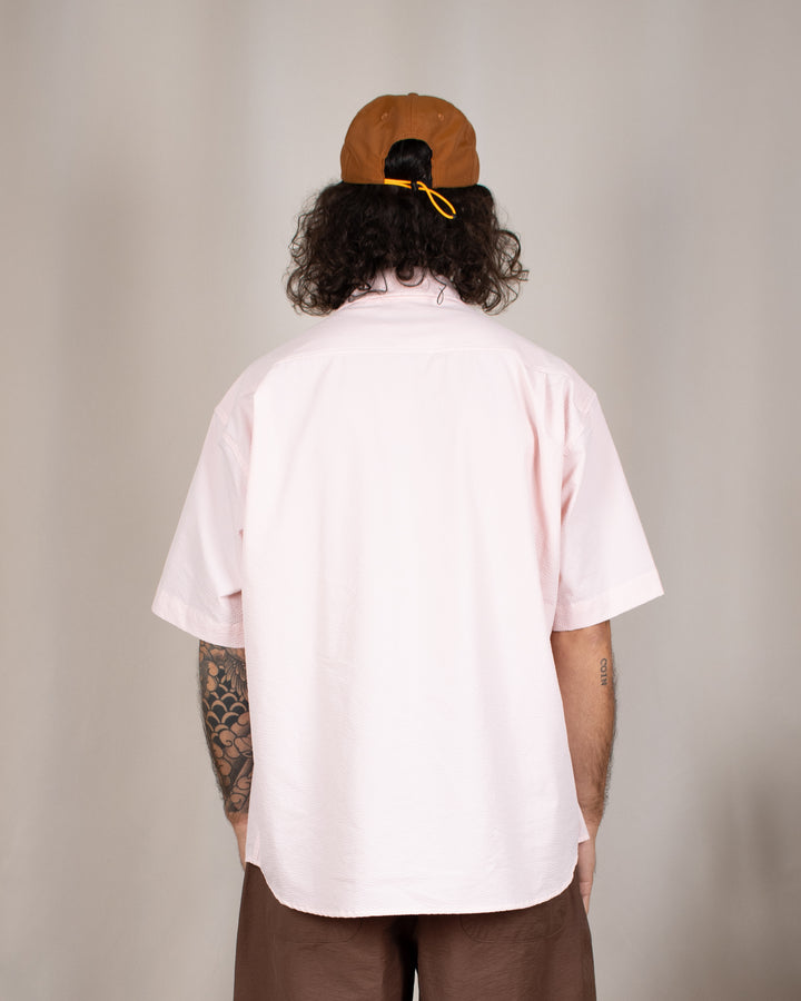 Relaxed Seersucker Half Shirt Light Pink