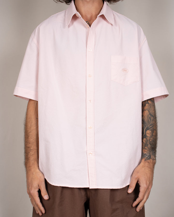 Relaxed Seersucker Half Shirt Light Pink