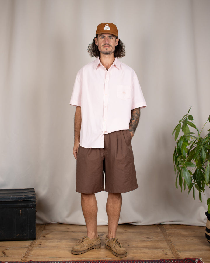 Relaxed Seersucker Half Shirt Light Pink