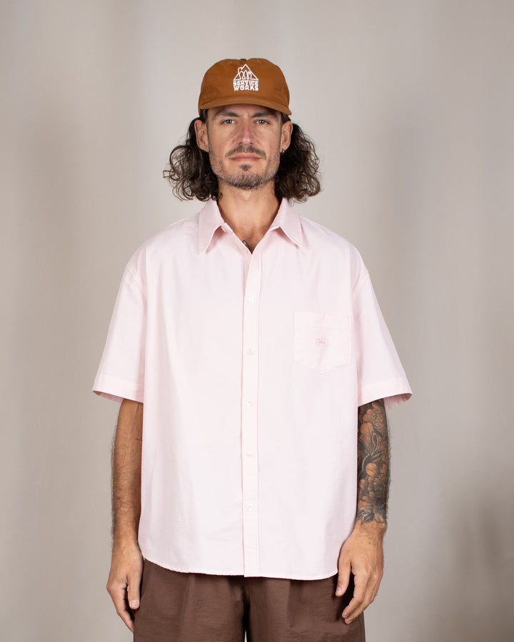Relaxed Seersucker Half Shirt Light Pink