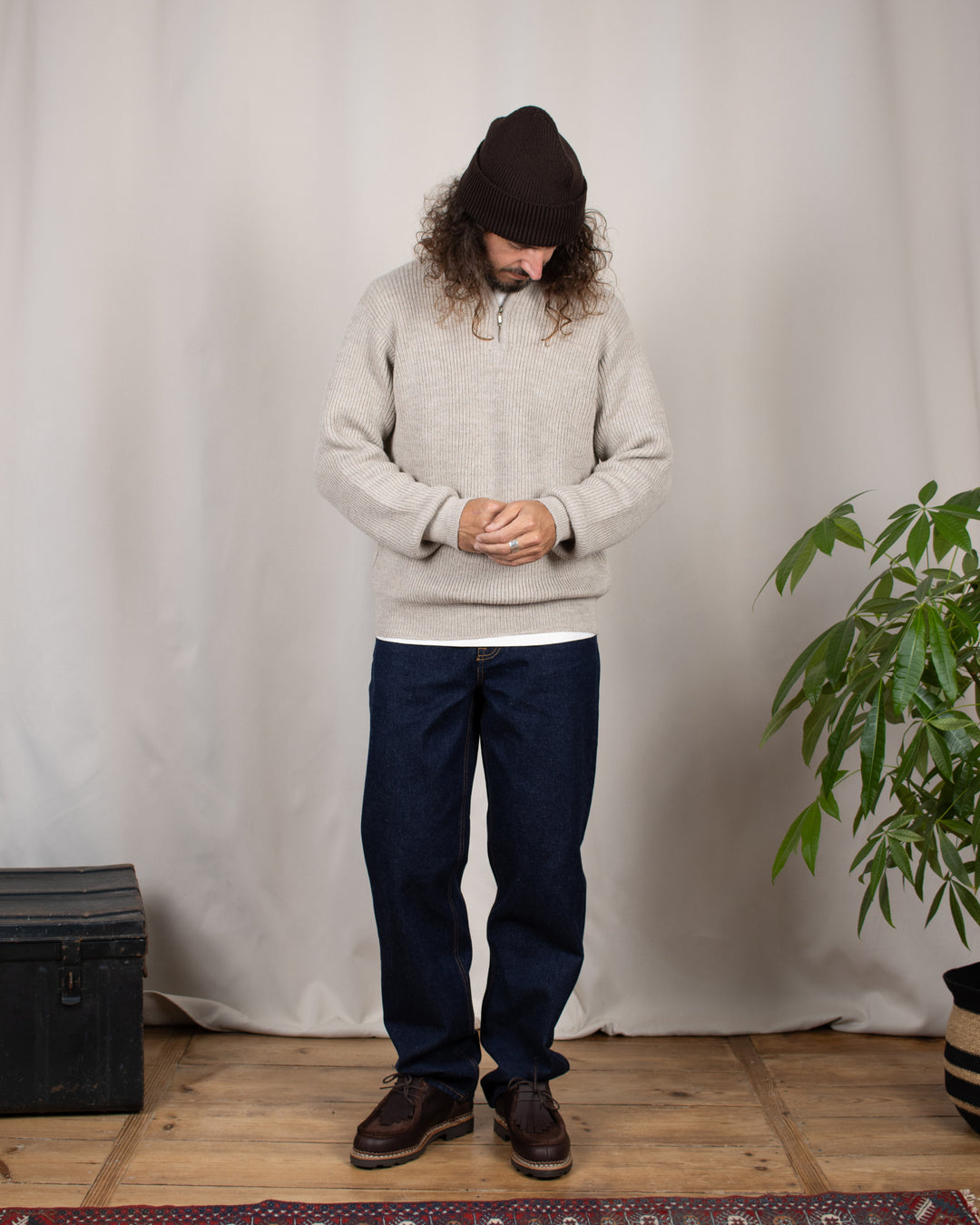 Pull Plato Col Camionneur Alpaga Brouillard