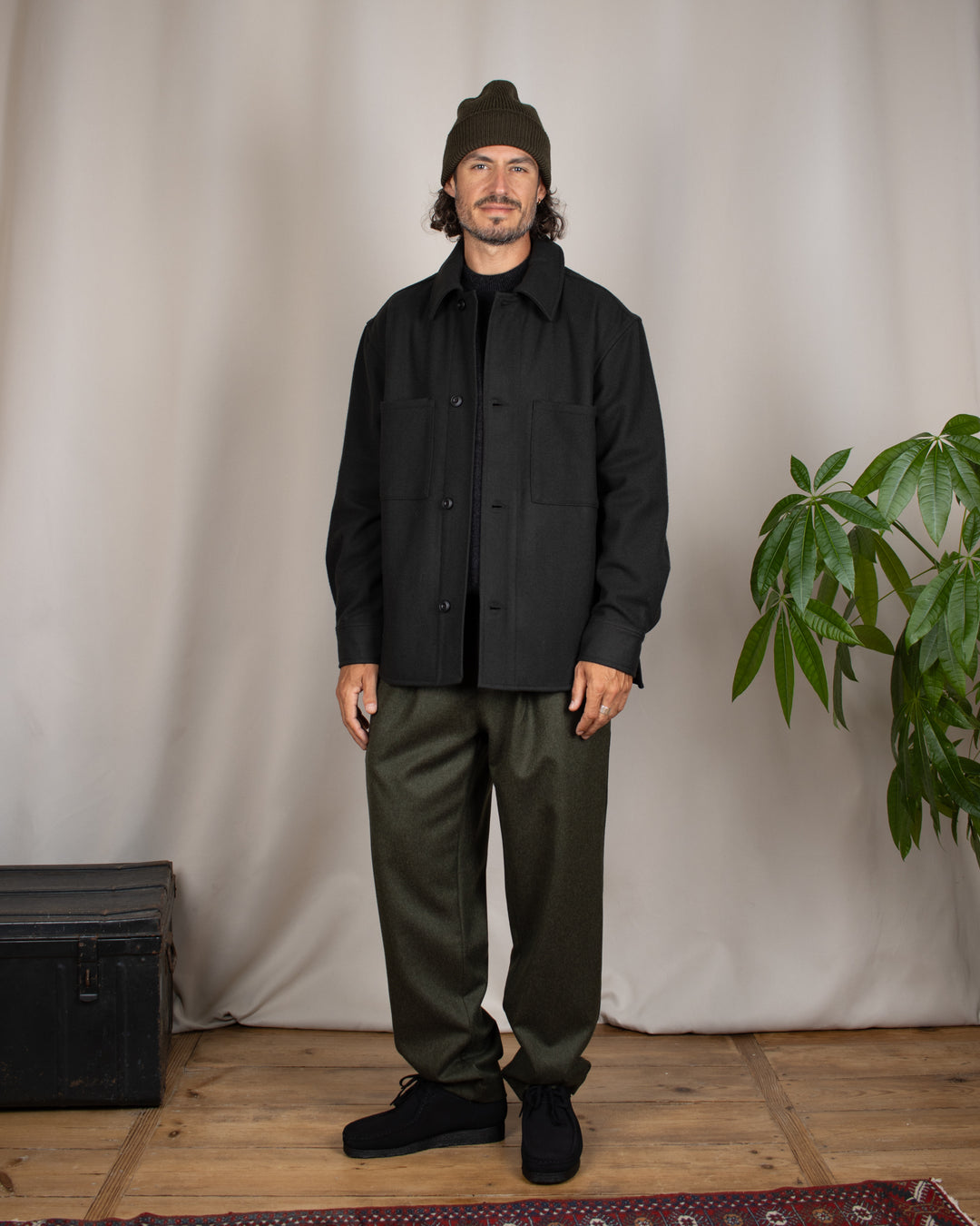 Woody Wool Overshirt Dark Green