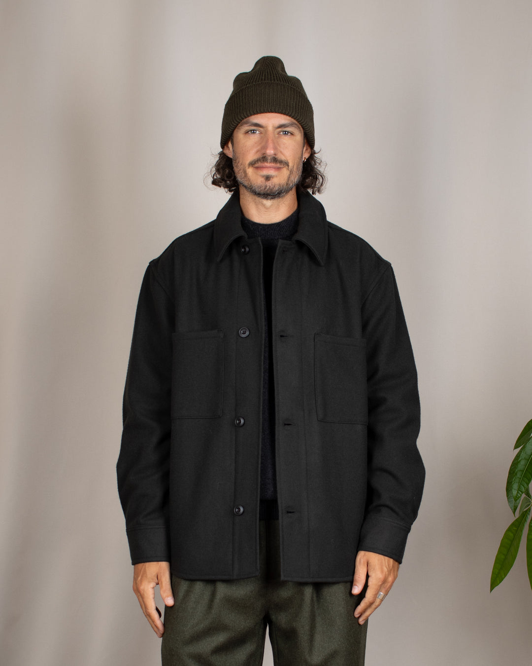 Woody Wool Overshirt Dark Green