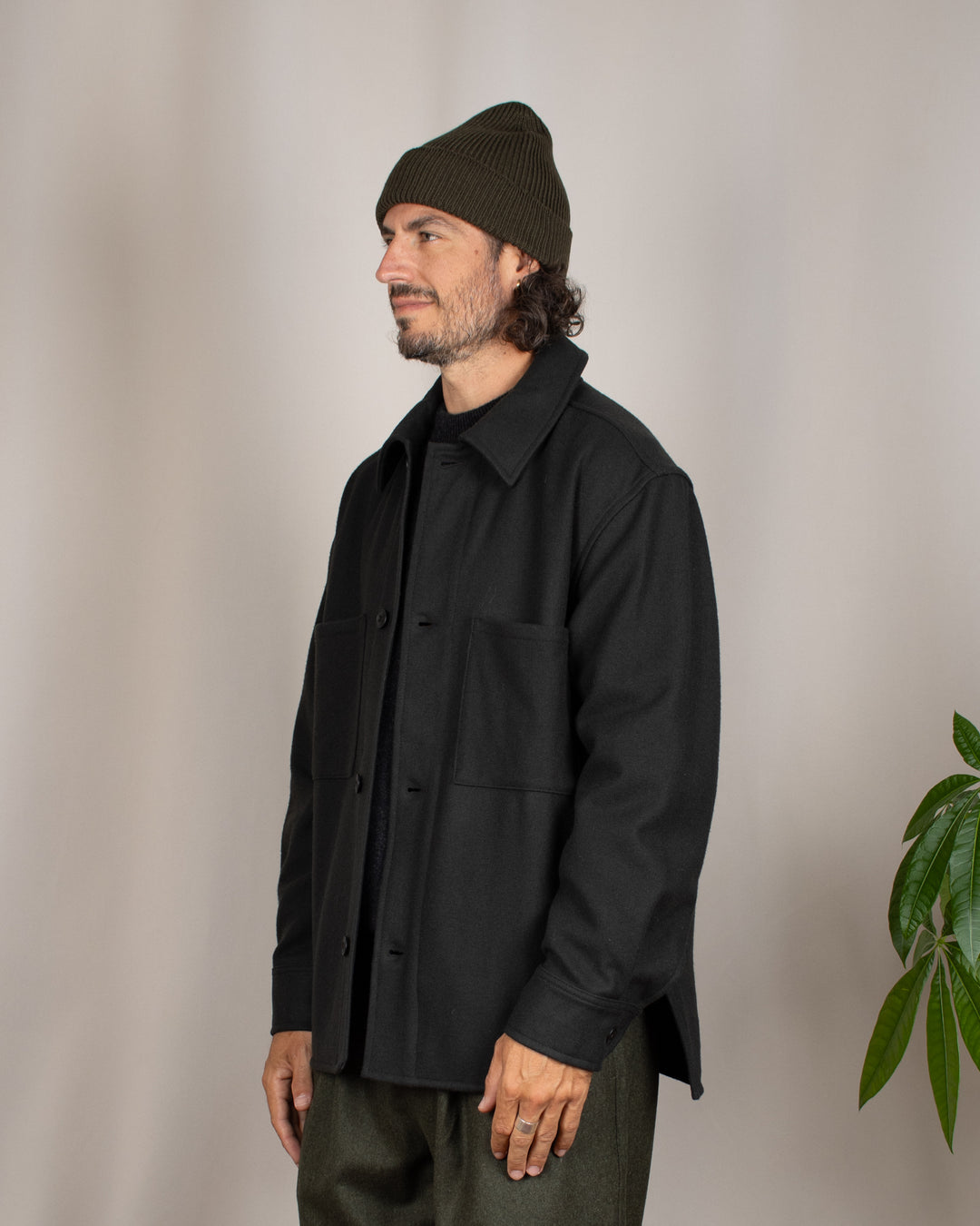 Woody Wool Overshirt Dark Green