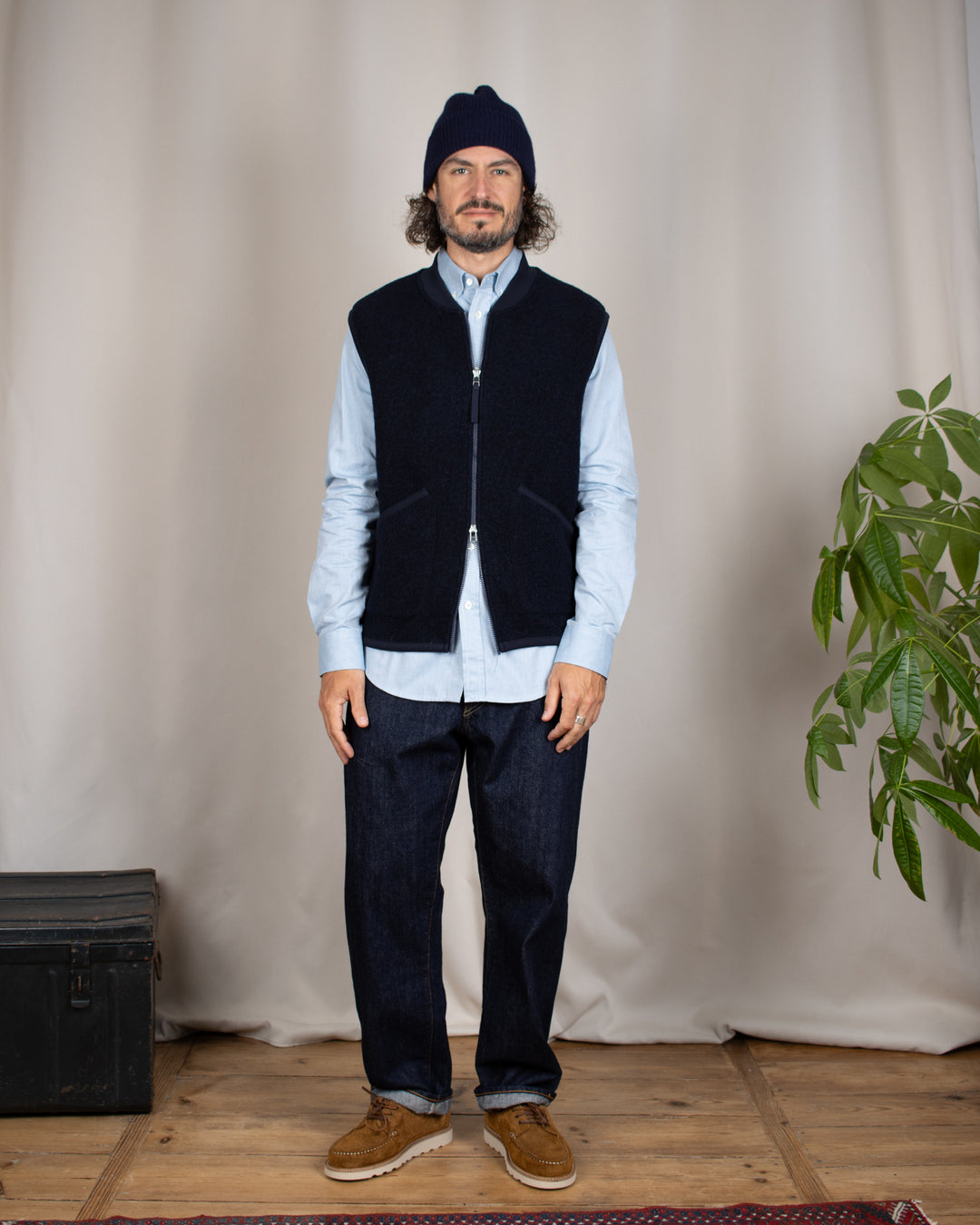 Zip Waistcoat Wool Fleece Navy