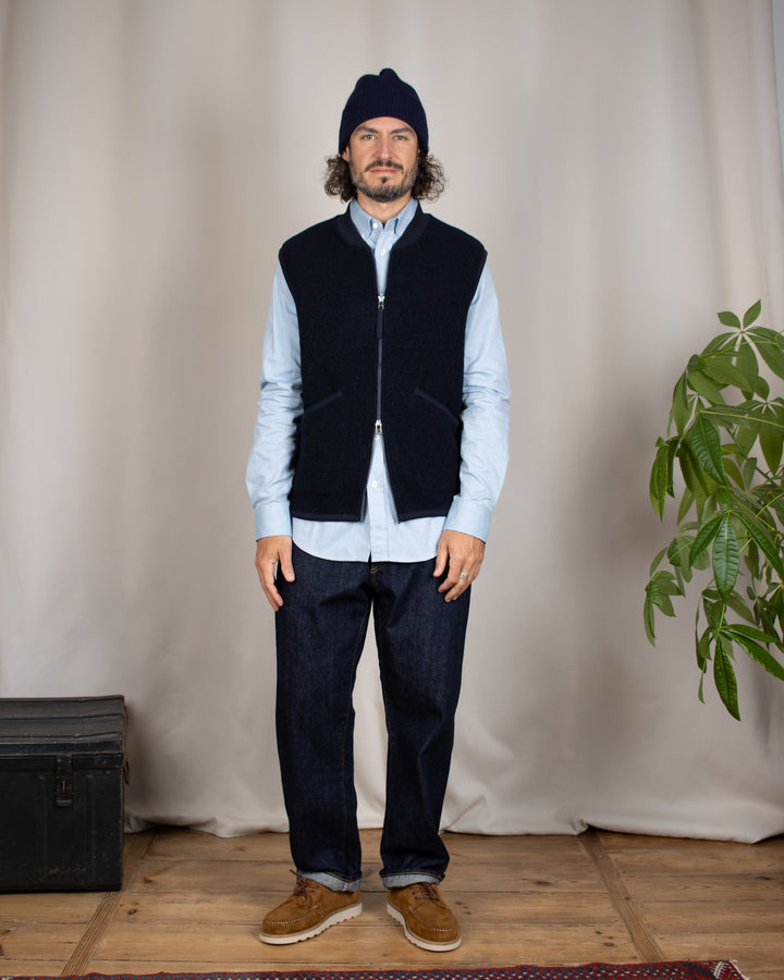 Zip Waistcoat Wool Fleece Navy